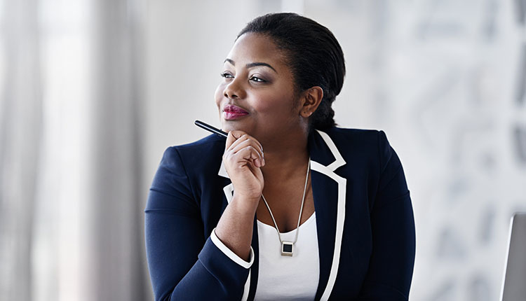 Thoughtful African American Businesswoman. Self-Employment as a Security Career Strategy.