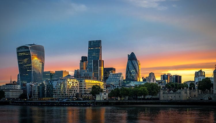 Skyline of The City in London. ,Navigating an Organizational Maze Without Slowing a Key Recruitment. England at Sunrise.