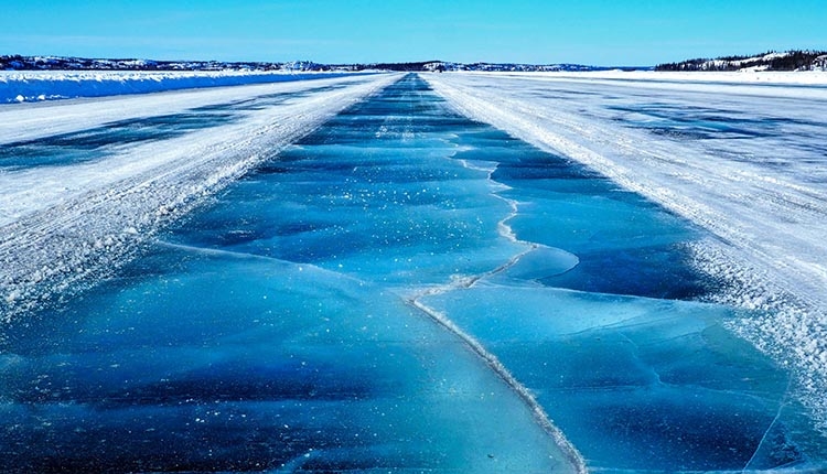 Cracks in the Frozen Dettah Ice Road, NWT. Ice Road Truckers Need Apply.