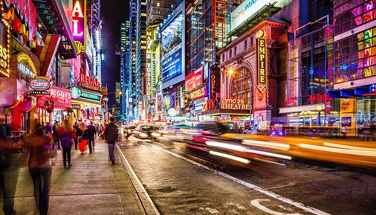 42nd Street in New York City at Night. SMR Group is Recruiting for a Security Director.