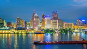 Detroit Skyline at Night. SMR Group is recruiting for a Vice President, Global Security and Safety.