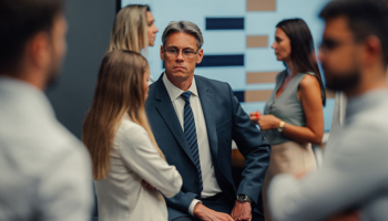 Unhappy Businessman in a Team Meeting. Navigating Behavioral Obstacles in Security Team Recruitment.